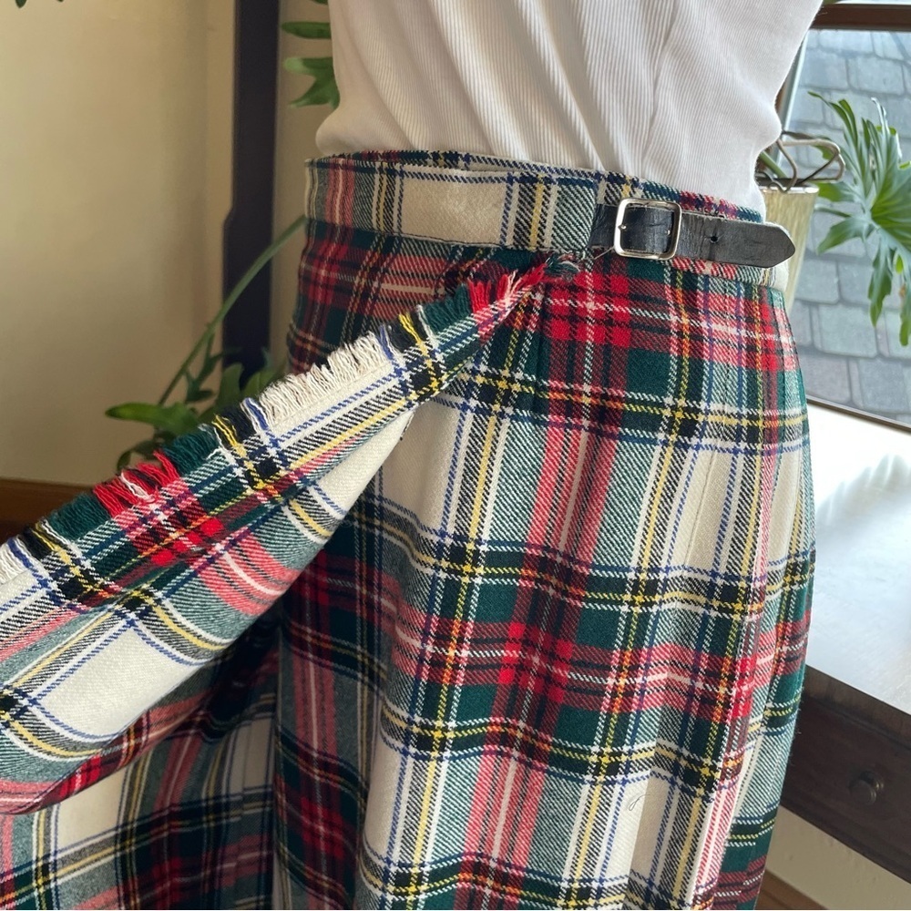 Vintage Deans of Scotland Red & Green Tartan Plaid True Wrap Pleated Midi Skirt - Picture 4 of 15